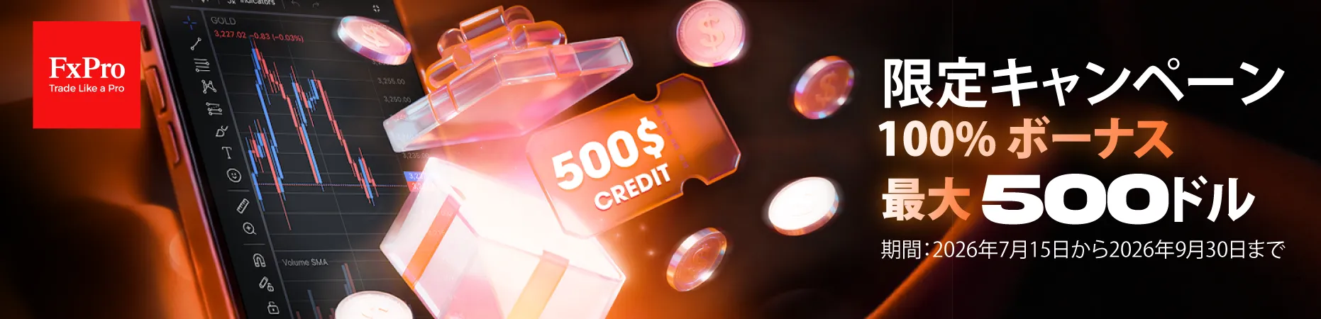 FxProの100％入金ボーナス