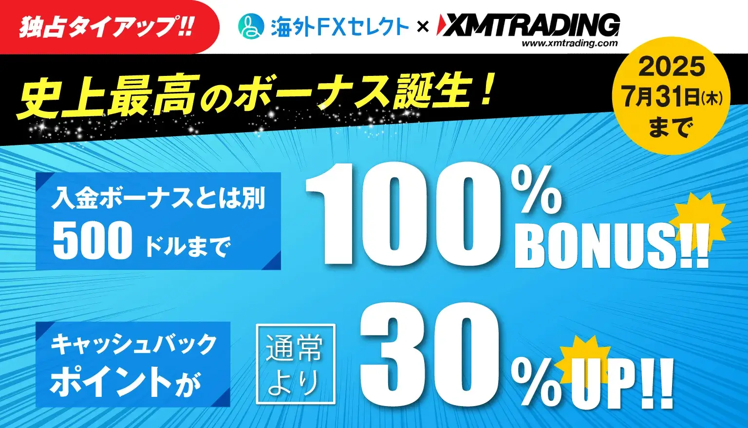 XMtradingのボーナスキャンペーン