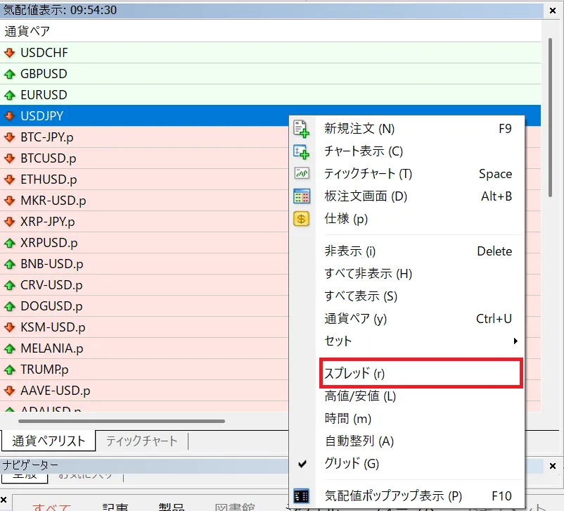 AxiのMT4スプレッド表示方法説明画像②