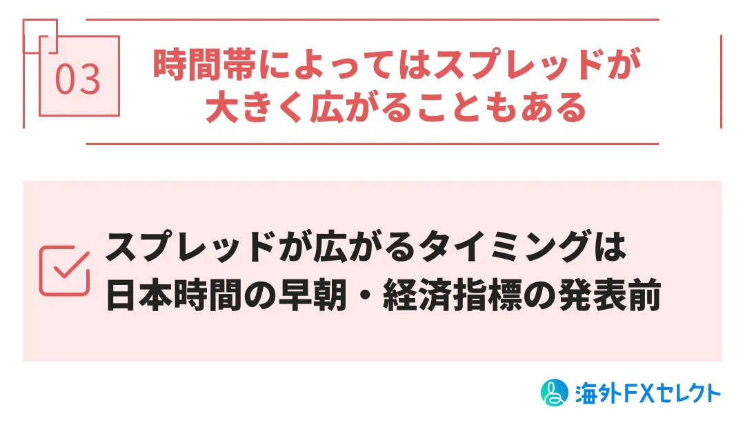 時間帯によってはスプレッドが大きく広がることもある