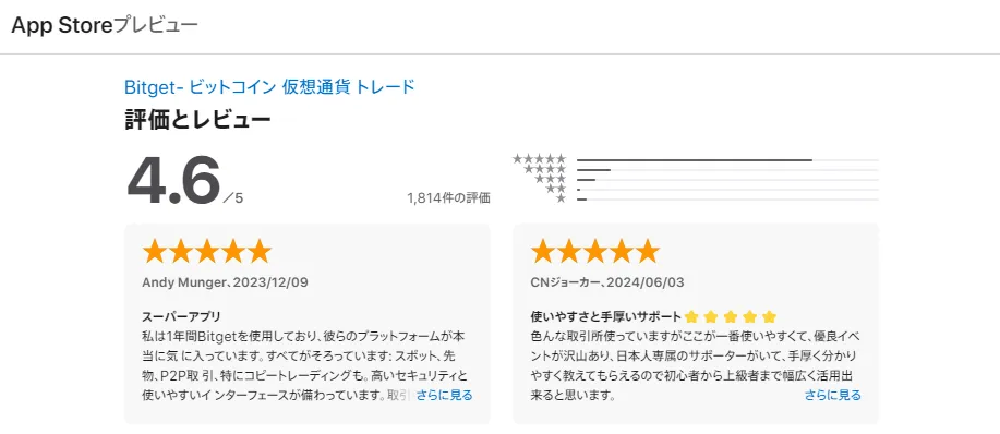 AppstoreのBitgetアプリレビュー