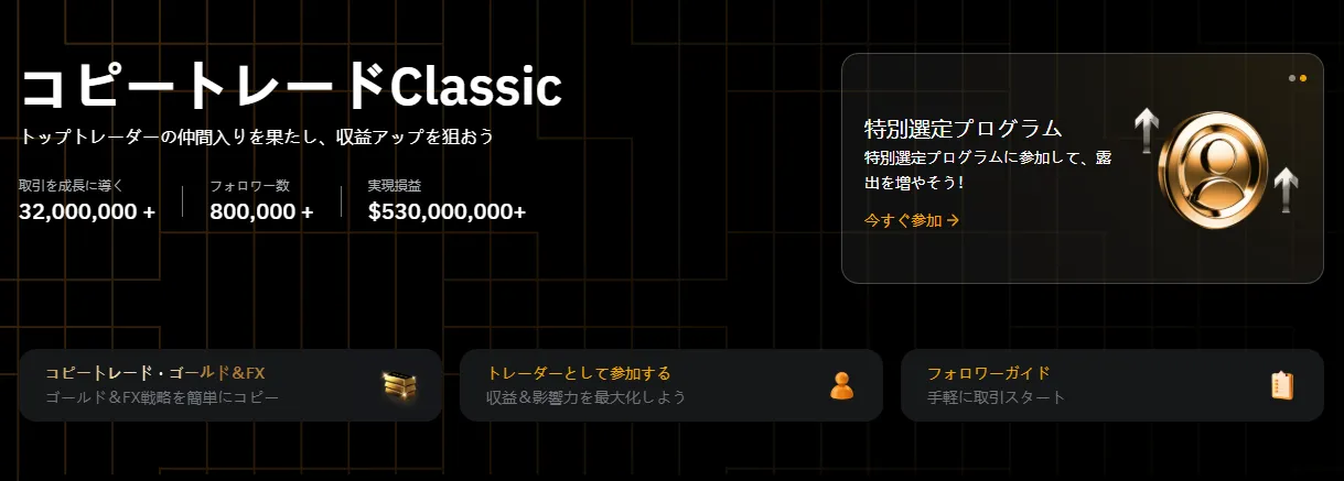 bybit公式サイトのコピートレードclassic紹介ページ