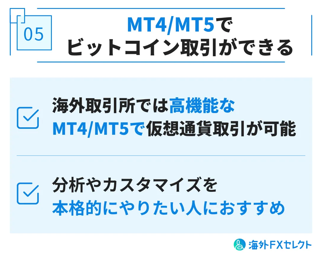 MT4/MT5でビットコイン取引ができる
