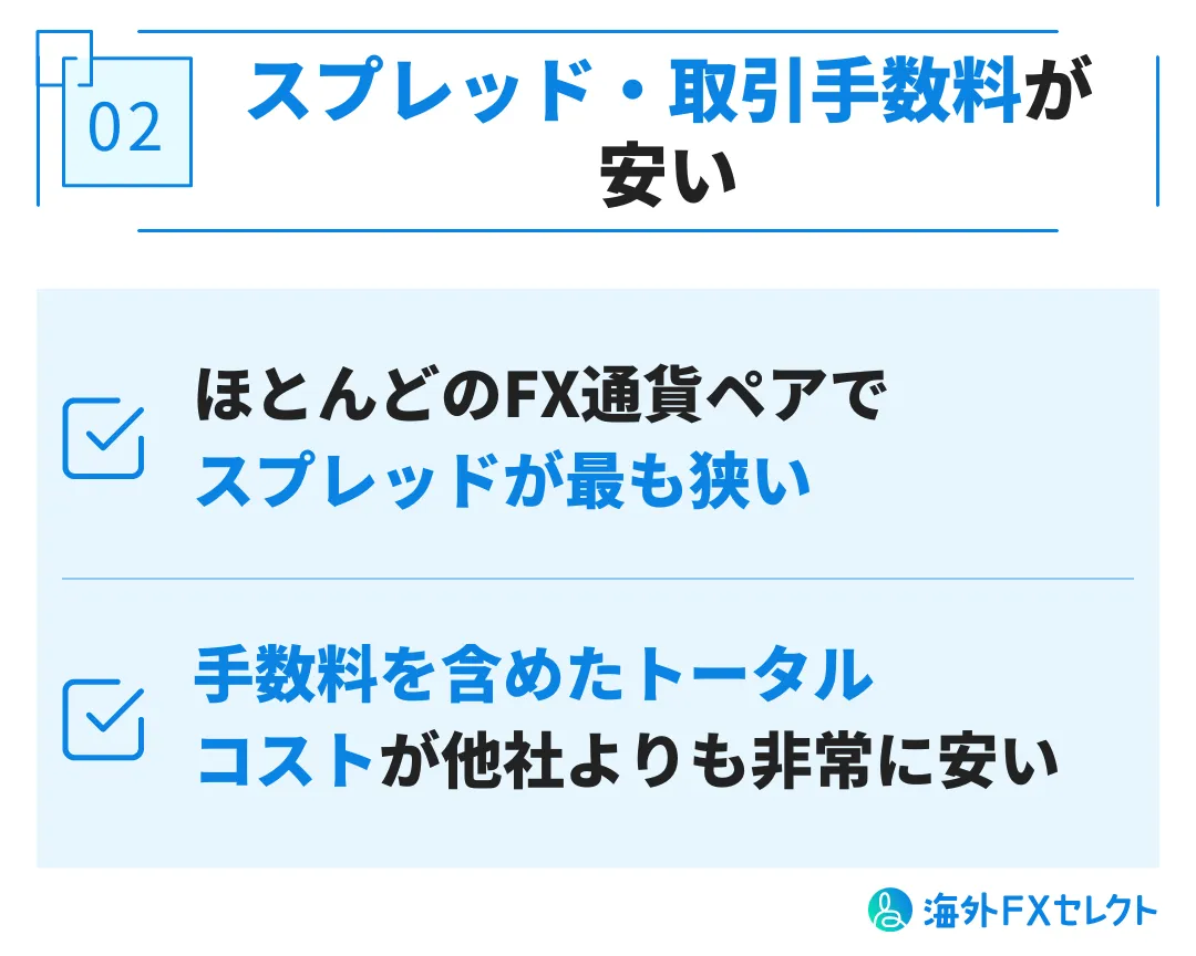 良い評判②スプレッド・取引手数料が安い