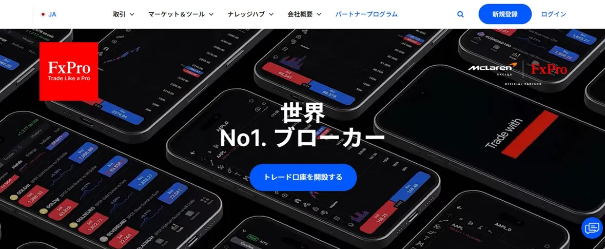 FxPro公式サイトのトップ画像
