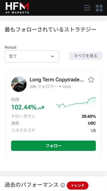 HFMコピートレードのストラテジー一覧画面