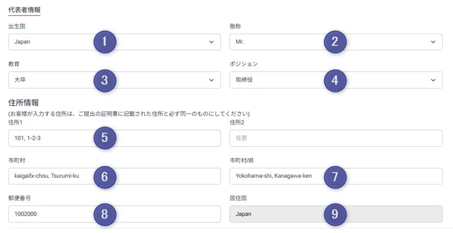HFM法人口座を開設するために代表者個人の情報を入力