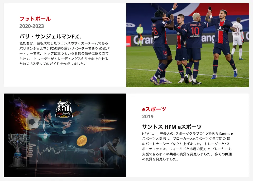 HFMは過去に有名なスポーツチームとスポンサー契約を締結していた