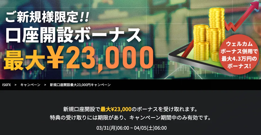 IS6FXの口座開設ボーナスキャンペーン
