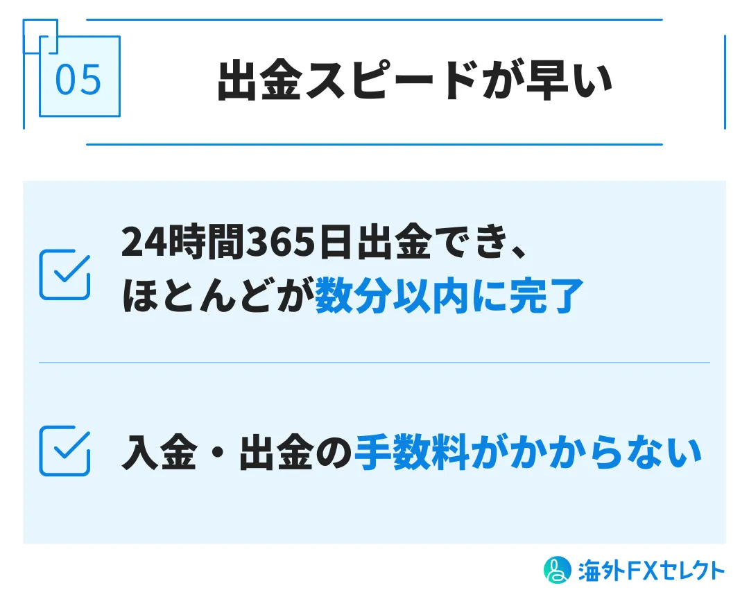 JMarketsメリット⑤出金処理がスピーディー