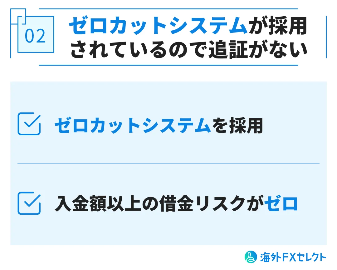 ゼロカットシステムが採用されているので追証がない