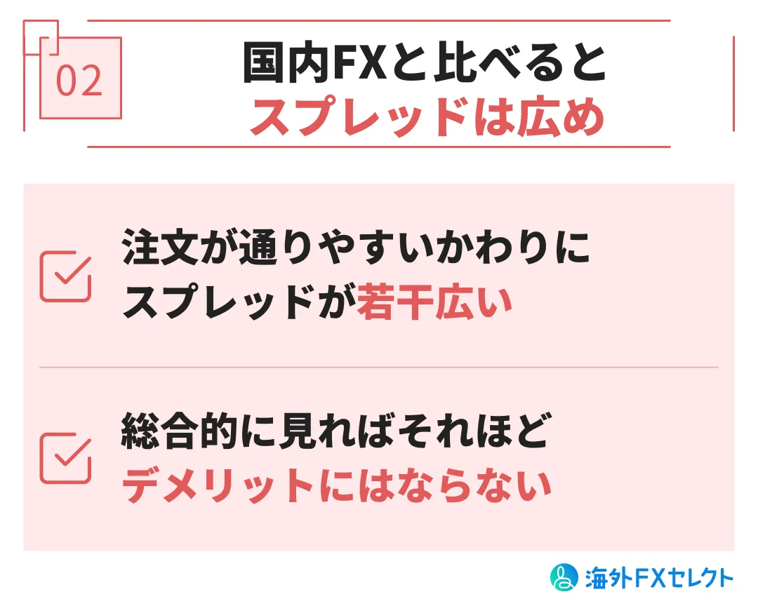 国内FXと比べるとスプレッドは広め