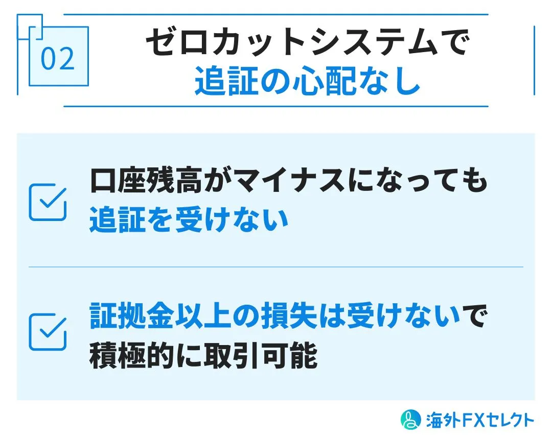 ゼロカットシステムで追証の心配がない