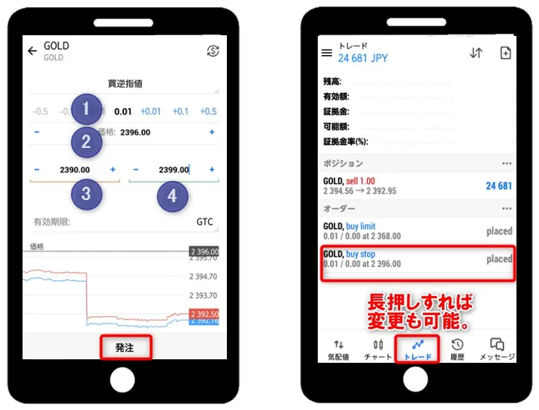 MT5 アプリでの逆指値注文の方法・注文画面の使い方
