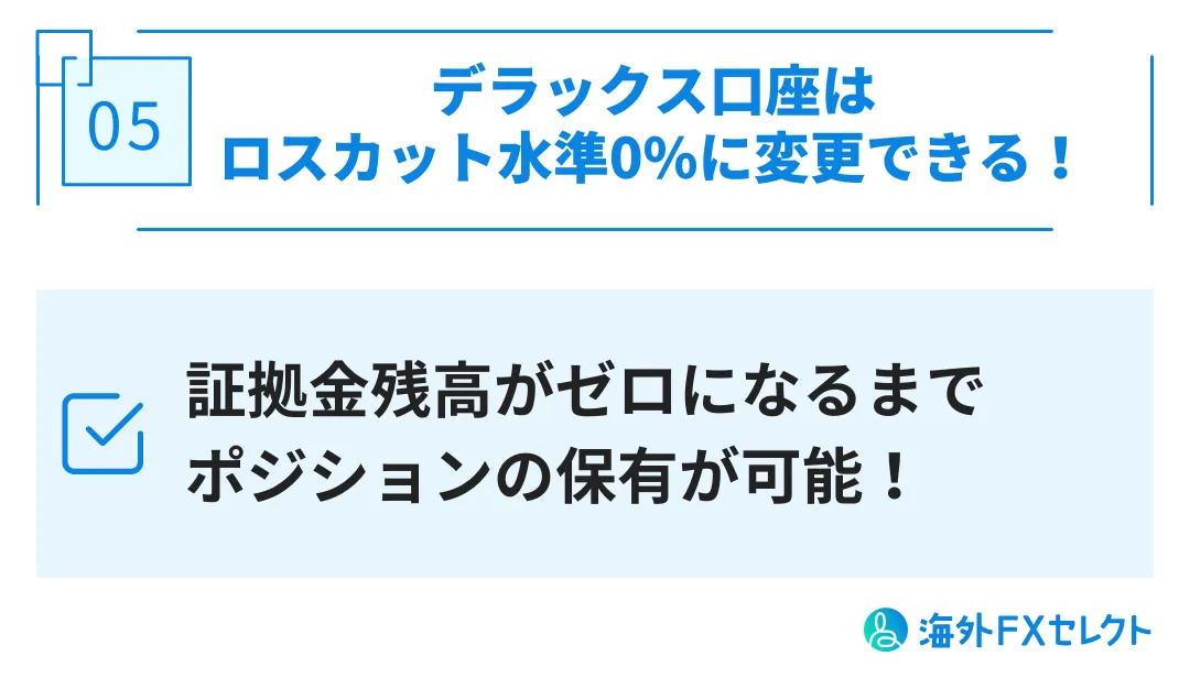 デラックス口座はロスカット水準0%に変更できる！