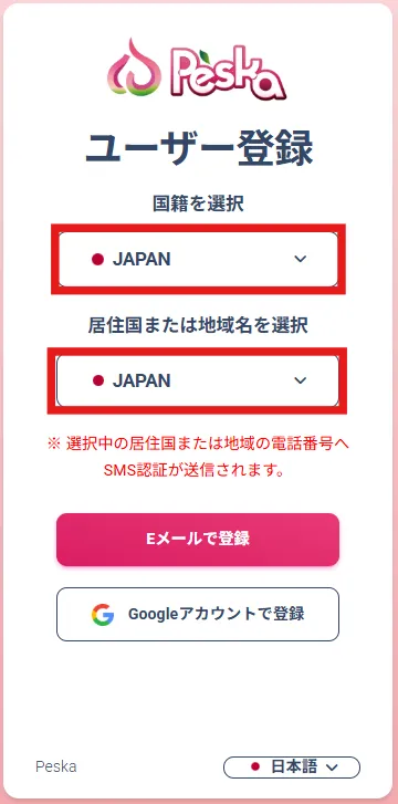 Peskaの口座開設画面③
