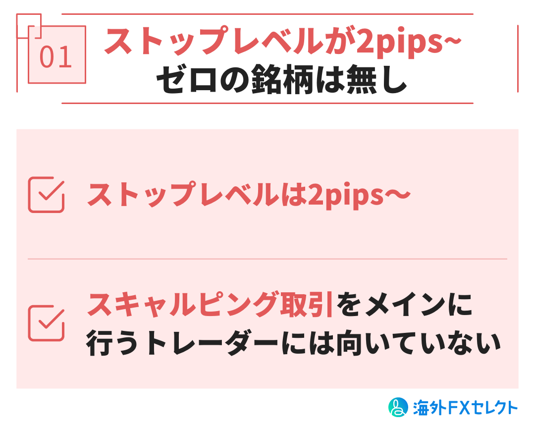 悪い評判①ストップレベルが2pips~、ゼロの銘柄は無し