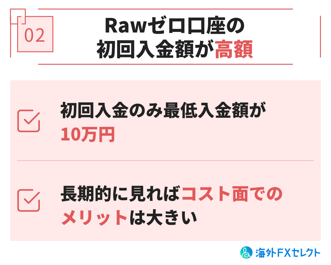 悪い評判②Rawゼロ口座は初回入金のみ最低入金額が10万円