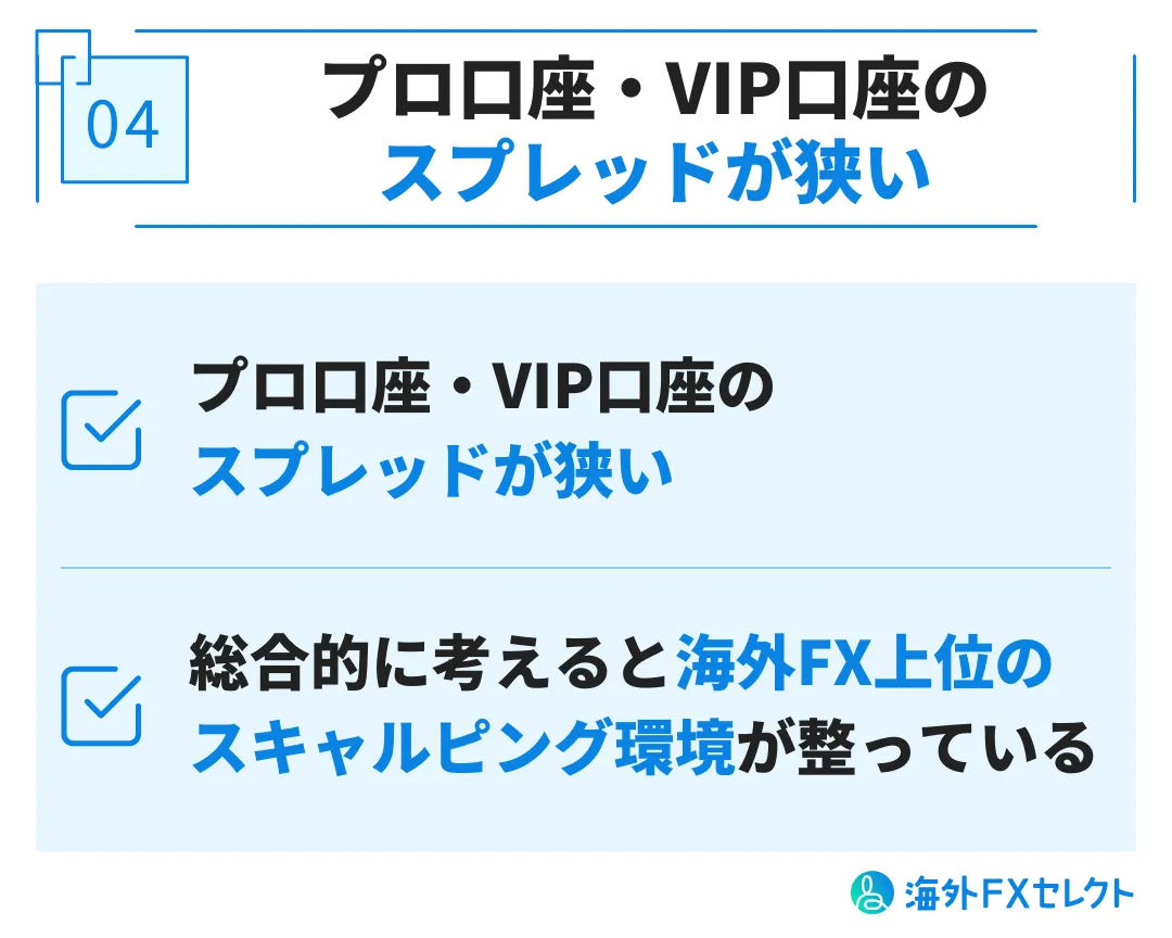 良い評判④プロ口座・VIP口座のスプレッドが狭い