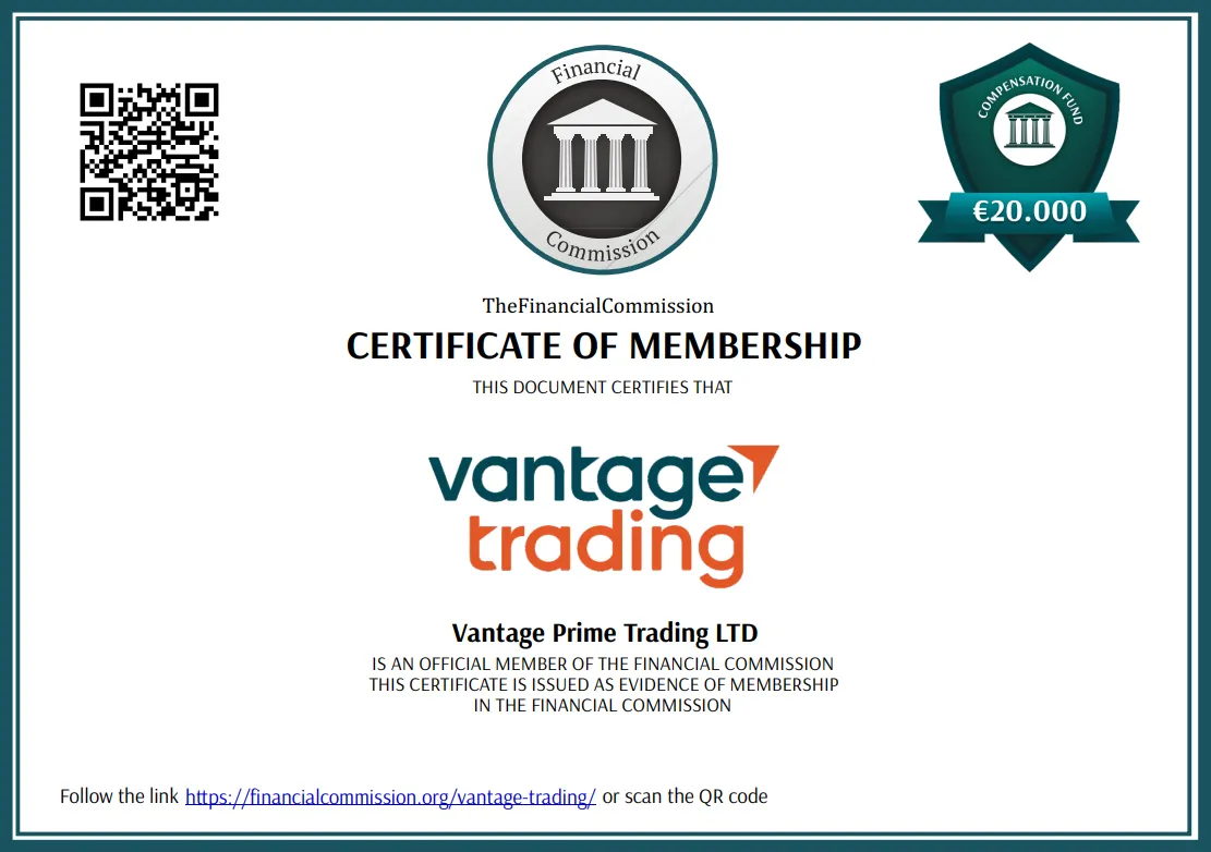 VantageのThe Financial Commission加入証明証