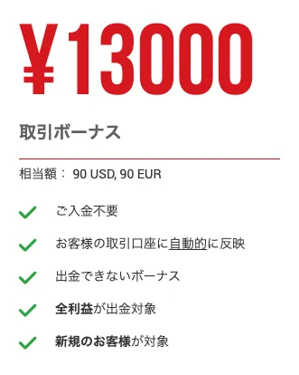 XMTradingの口座開設ボーナスは13,000円