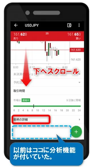 XMTradingアプリで銘柄を見たい場合は「銘柄の詳細」をタップ。