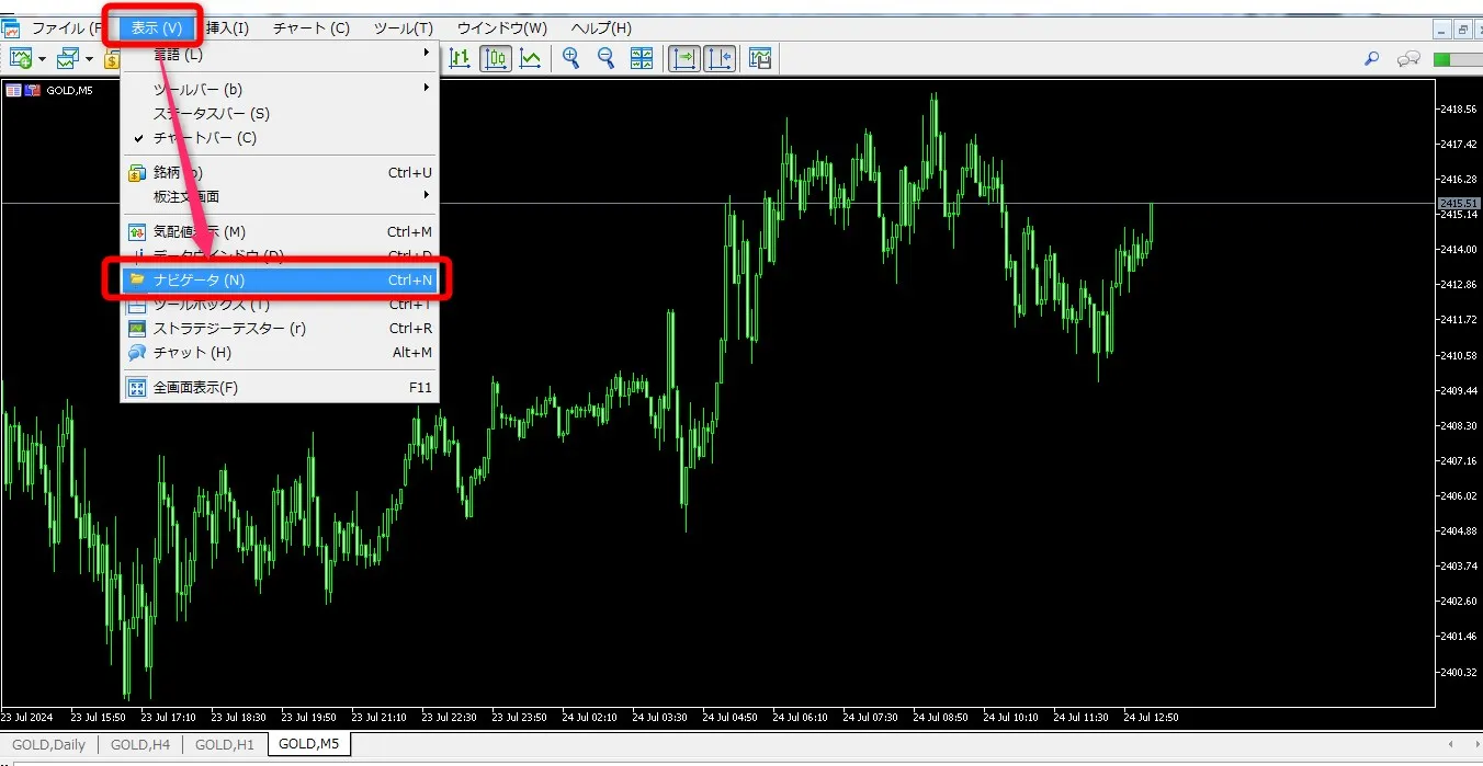 XMTradingのMT5でインジケーターを表示させる方法